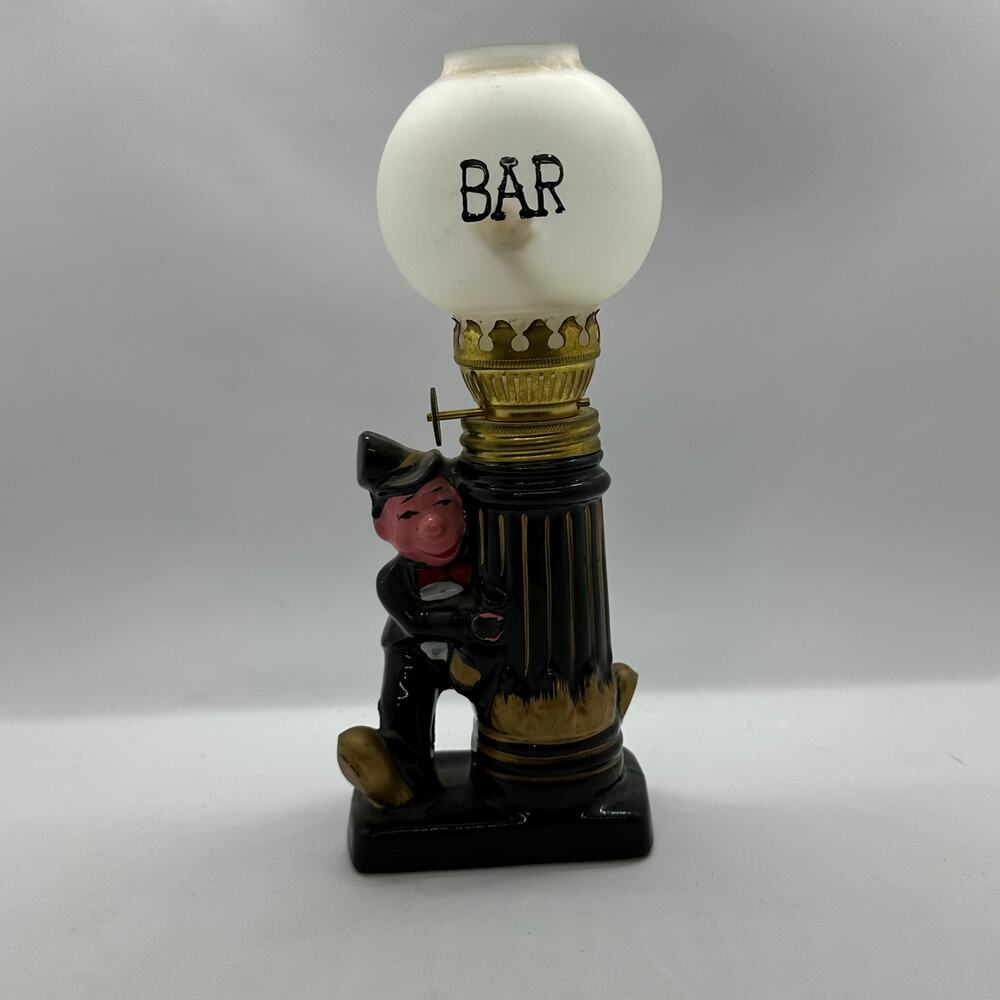 Vintage 1960's Hobo Bar Figurine 7.5" Tall Man Cave‎ Decor Oil Lamp Post Ceramic